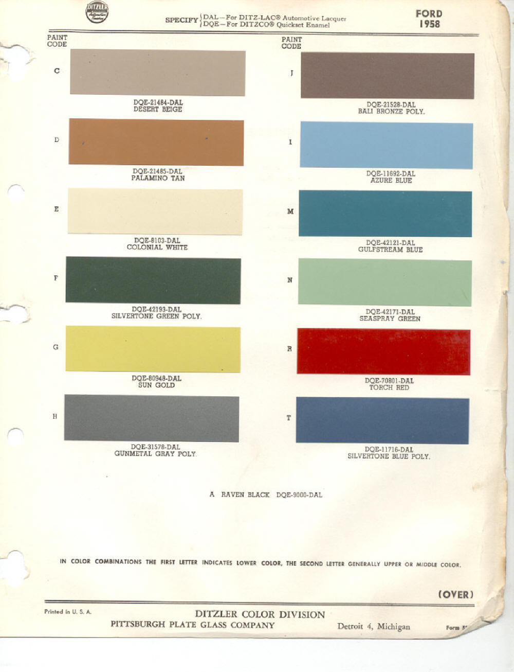 1958 Ford Paint Chart